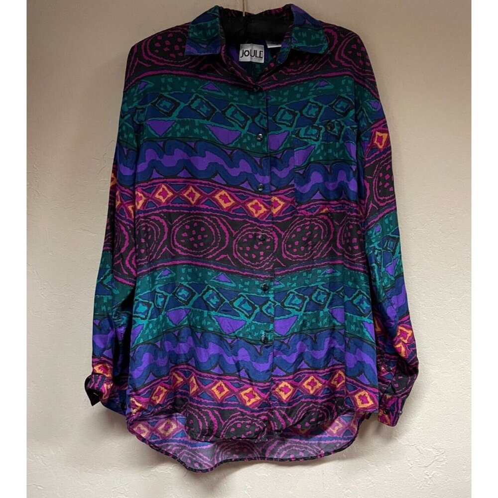 Joule Energy Womens Button Up Long Sleeve Silk Shirt Tunic Top Medium Multicolor